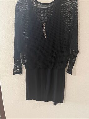Black Crochet Overlay Dress - Women's Elegant Layered Look